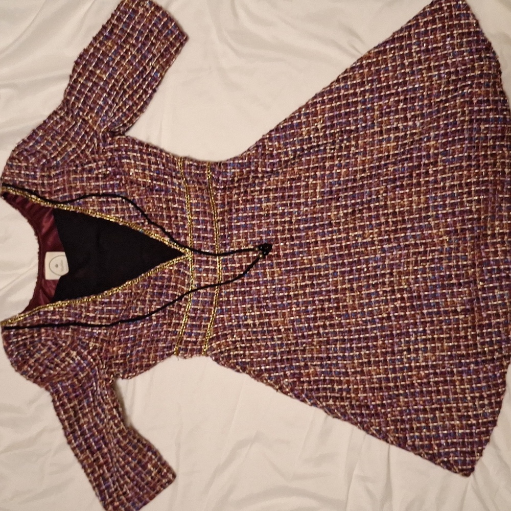 Multicolor Tweed Dress with Black Accents
